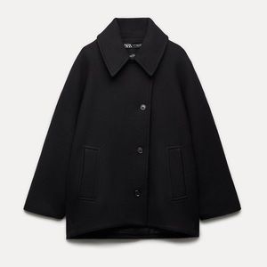 Zara Manteco cropped oversized wool coat black